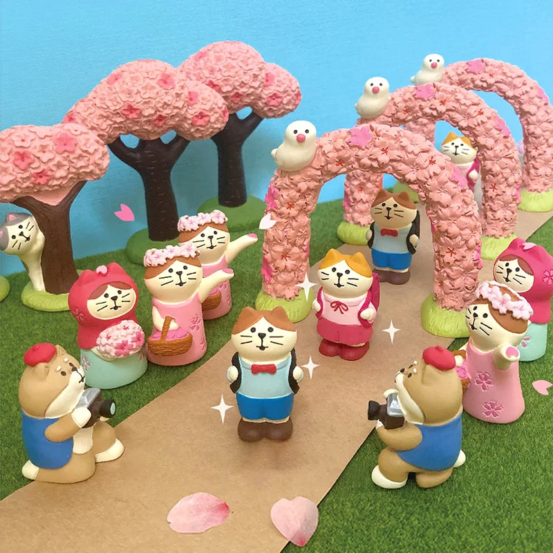 Cat Sakura Japanese Style Cake Miniature Ornament Accessories Zakka Microlandschaft Resin Car Interior Desktop Crafts Decor