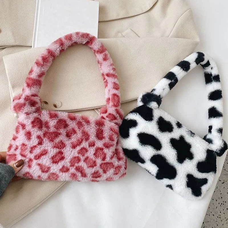 Pluszowe torby na ramię dla kobiety śliczne designerskie miękkie zimowe damska kopertówka torebki puszyste modne damskie imprezowe torby pod pachami