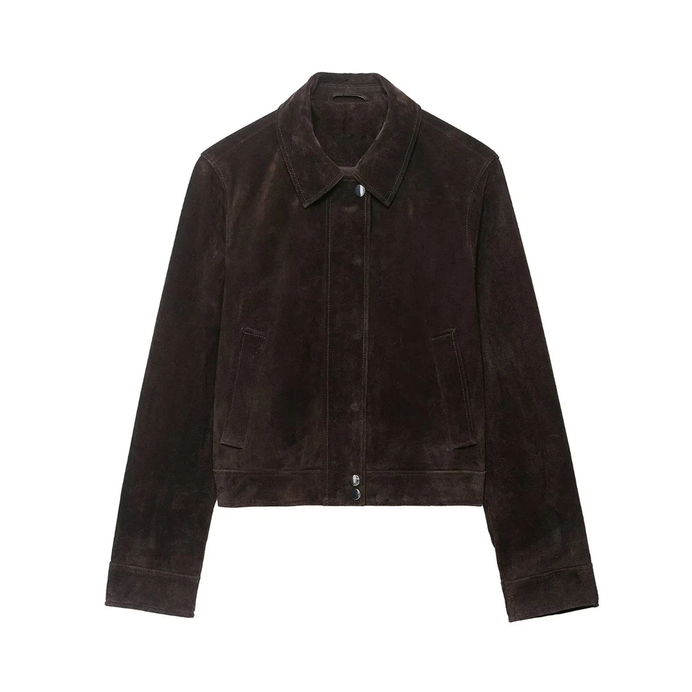 

Autumn new women's clothing simple casual leather lapel long sleeved temperament solid color zipper short jacket jacket