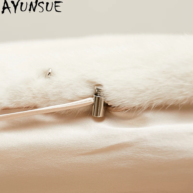 AYUNSUE manteau de fourrure de vison naturel femme 2025 nouveauté manteaux d'hiver pour femme mi-longue vêtements de mode décontractés pour femme