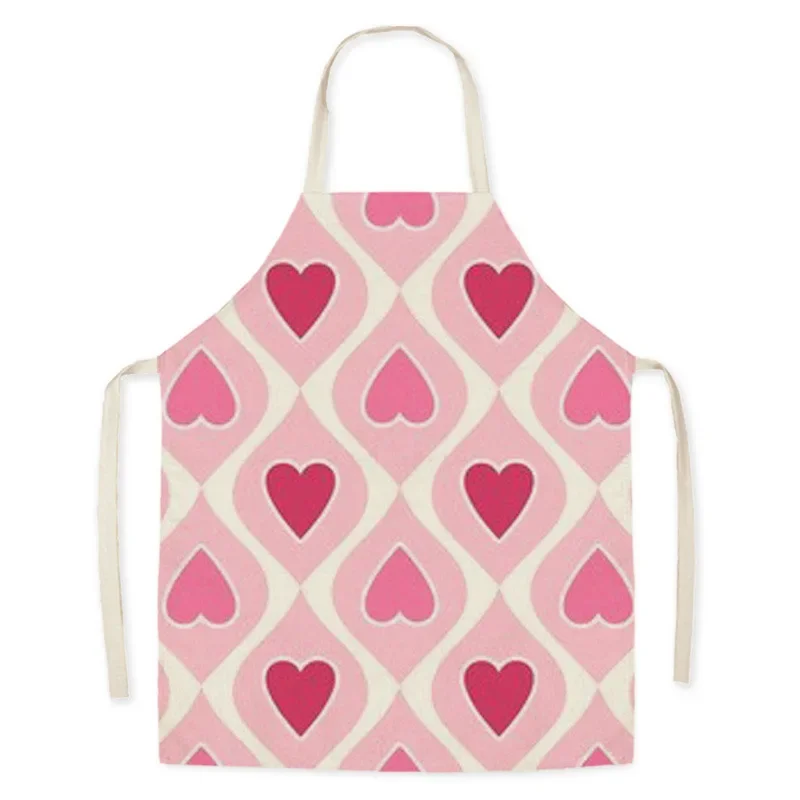 Pink Love Linen Kitchen Apron Adult Parent-child Household Cleaning Apron Outdoor Gardening Cleaning Tool Valentine's Day Gift