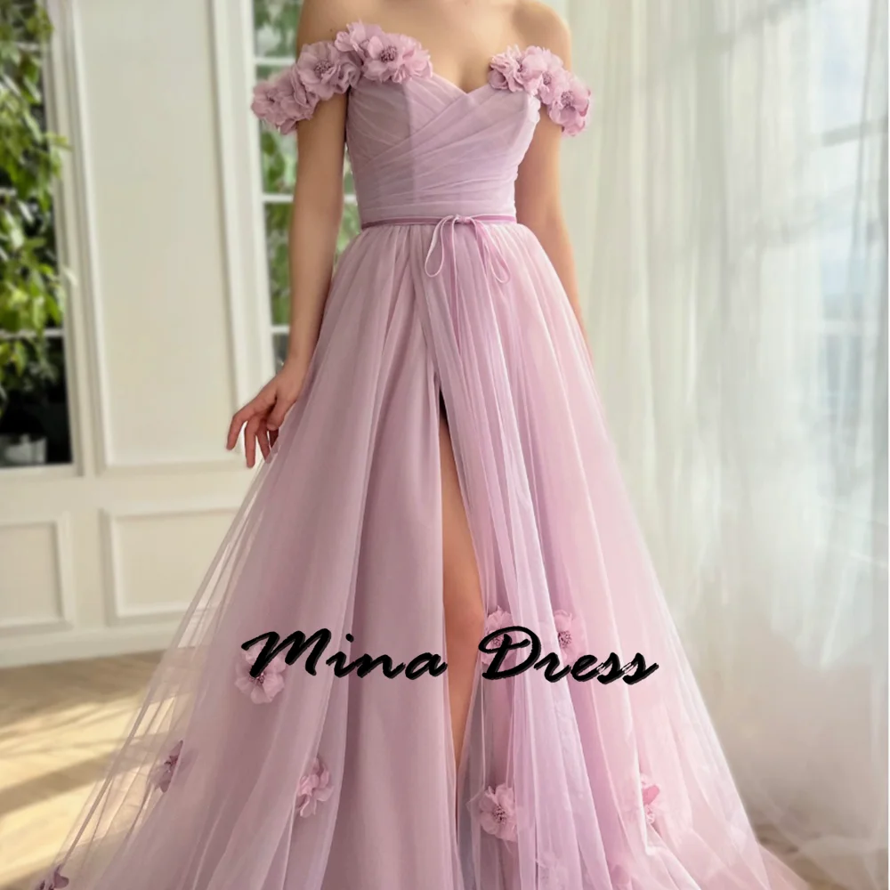 

Mina Customized Slit Elegant Party Dresses 2024 for Wedding Guest Dress Women Sleeveless Backless Flowers Strapless Evening Gown