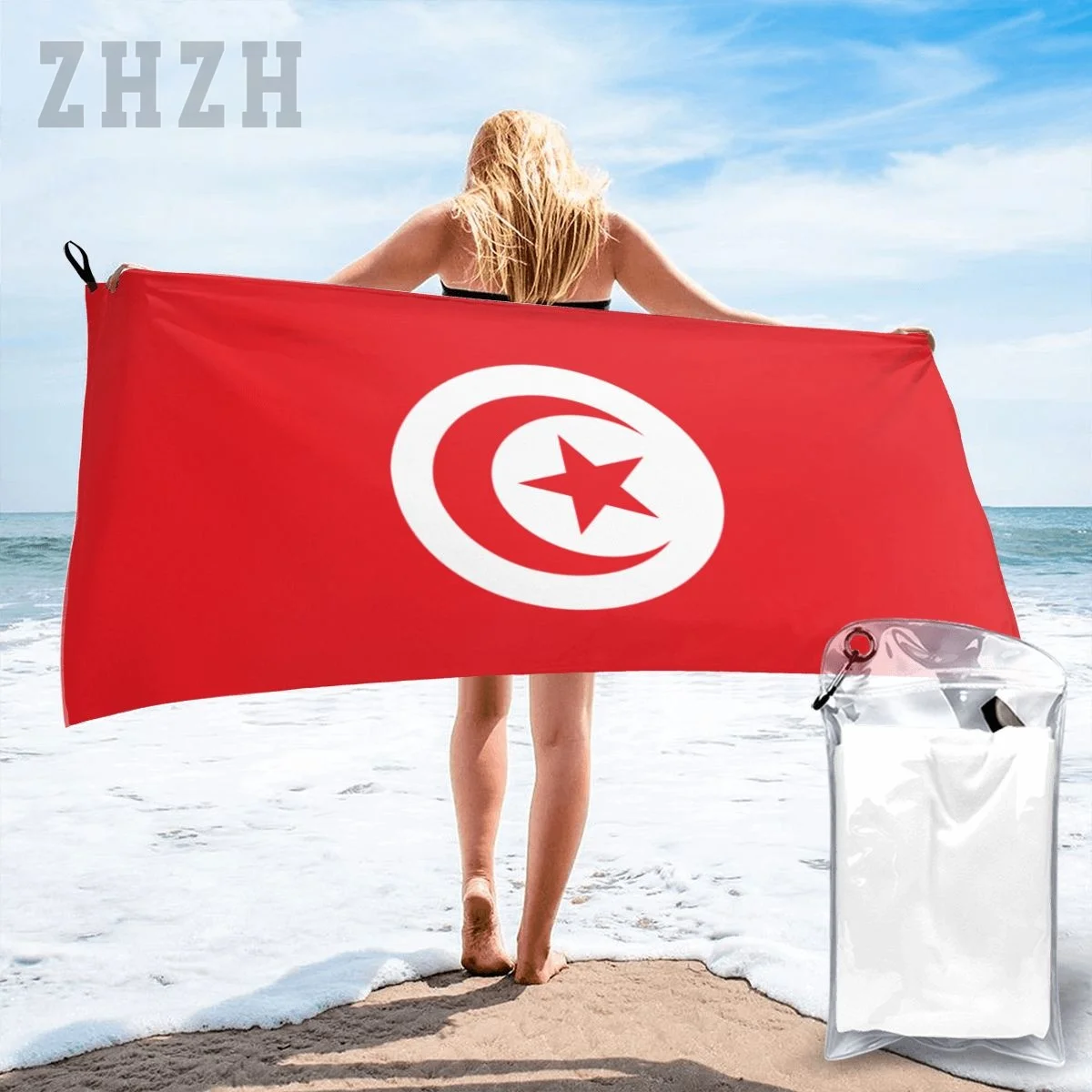 More Design Tunisia Flag Emblem Bath Towel Quick dry Microfiber Absorbing Soft Water Breathable Beach Swimming Bathroom