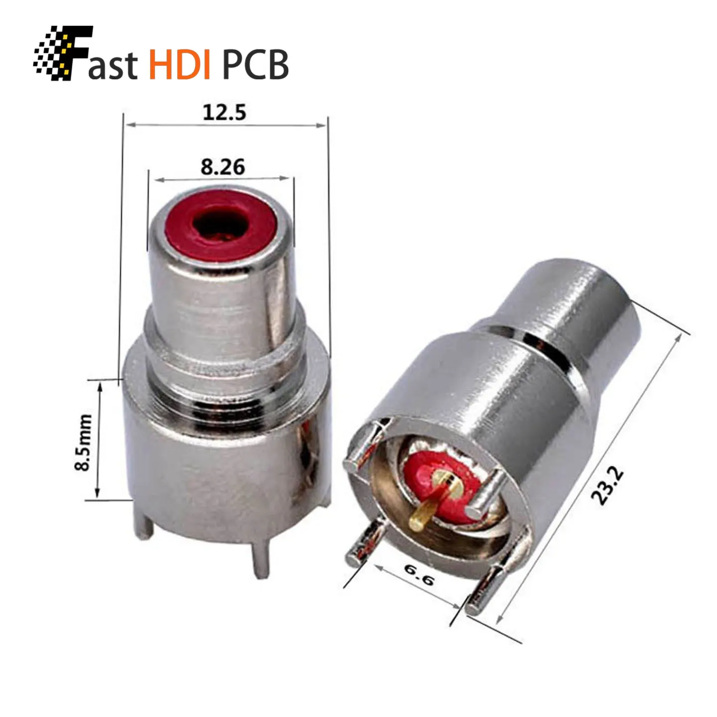 RCA-KE Female Jack 4-Pin PCB Mount Connector Red Plastic Socket 1.0mm Pin Diameter 6.6mm Pitch Copper AV Audio Video Port