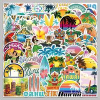 50pcs Cartoon Style Beach Hawaii Beautiful Scenery Series Graffiti Stickers For Helmet Desktop Wall Decoration DIY Stickers