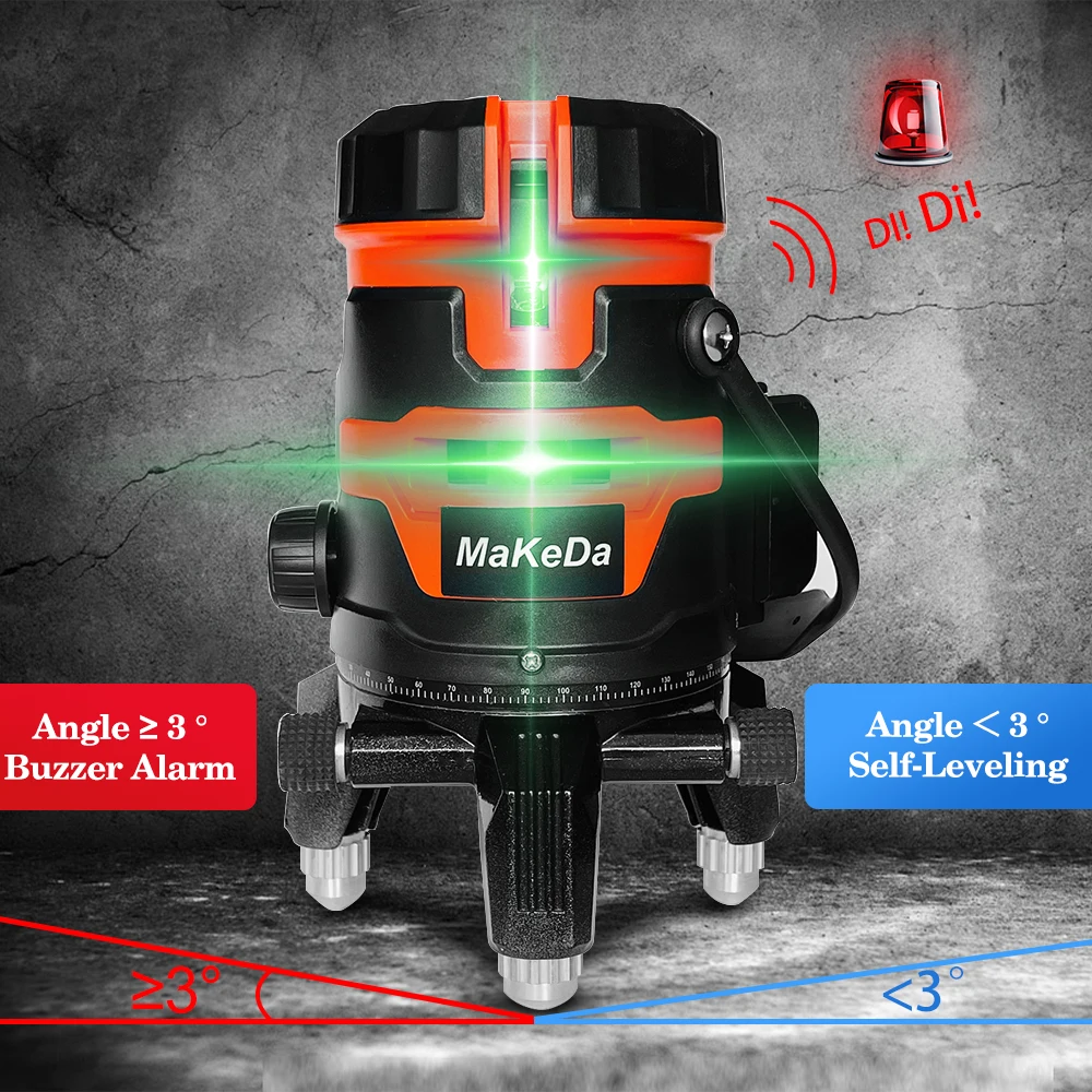 MaKeDa 2/5 Lines Green Laser Level Cross Self-leveling Horizontal&Vertical 360 Degree Rotatable with Scale лазерный уровень