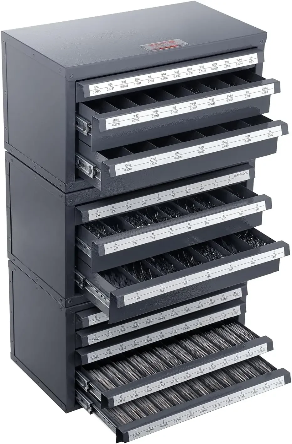 Drill Bit Dispenser Cabinet Set, Three-Drawer for 1/16