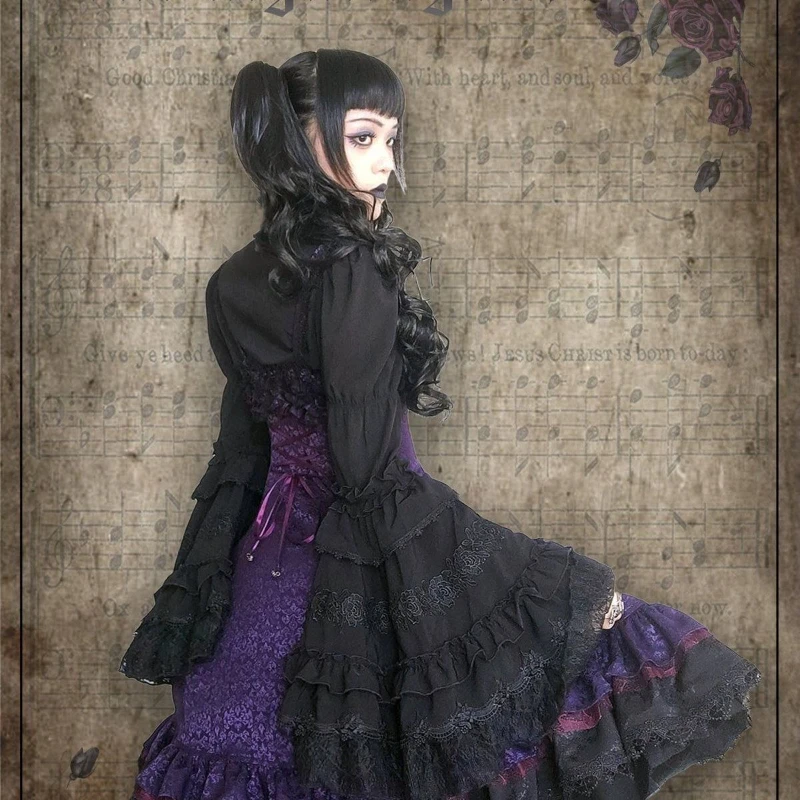 Japanese Lolita Elegant Long Ruffle Sleeve Blouse Lace Patchwork Y2k Vintage Layered Top Women Casual Bishop Sleeve 2026
