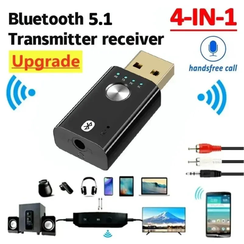 Multi‑Functional 4 In 1 Bluetooth 5.1 Wireless Adapter Transmitter Receiver USB Dongle 3.5mm AUX RCA For Car Kit TV PC Headphone