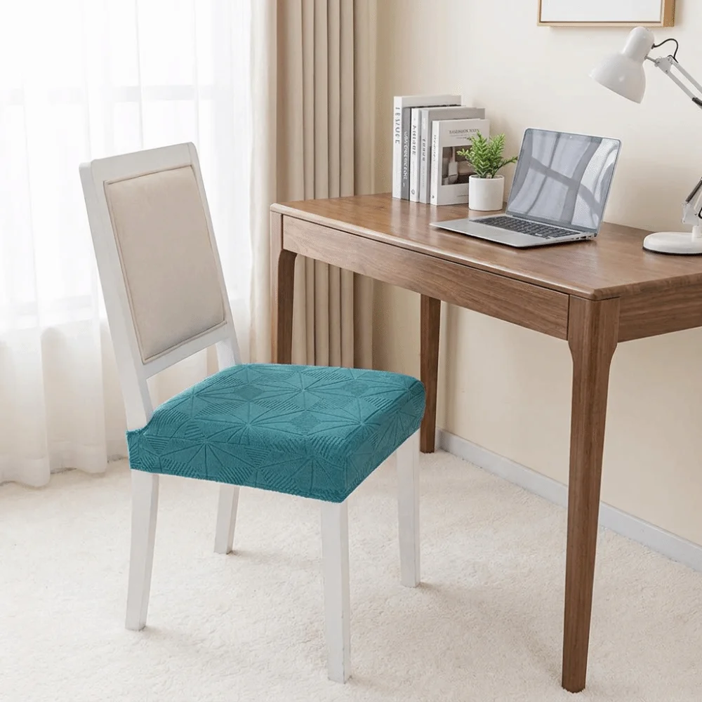 Elastic Jacquard Dining Chair Cover Polyester Non-Slip Chair Seat Case Six Pointed Star Pattern Removable Seat Protector