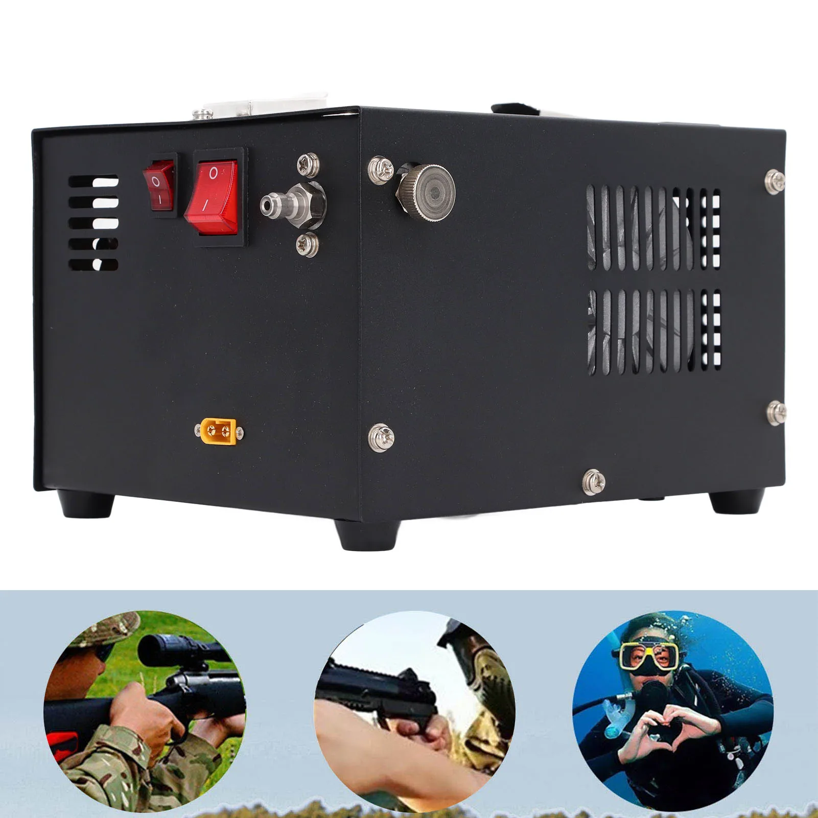 PCP Air Compressor Portable 4500Psi 30mpa 12V High Pressure Pump Oil Water Free for Gun Paintball Tank