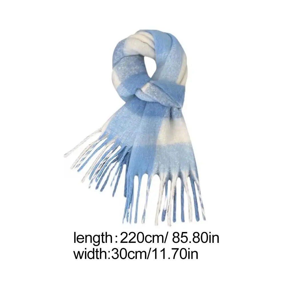 Korean Version Blue And White Checkered Women\'s Fashion Scarf Versatile For Winter Soft Warm Thickened Imitation Cashmere Scarf
