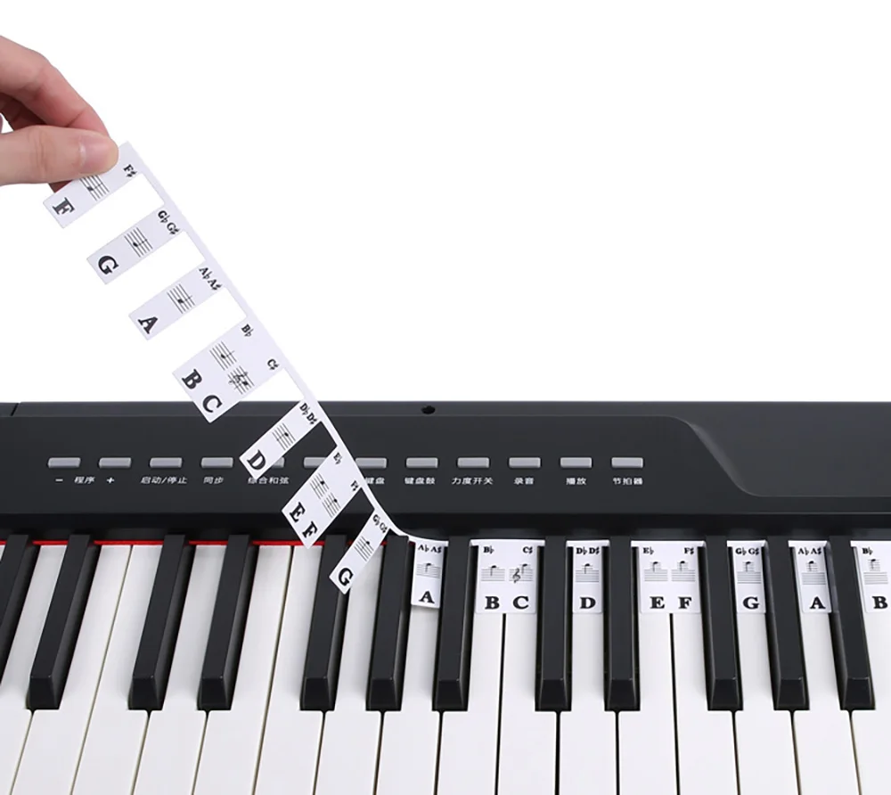 Aufkleber für Klaviertastatur, 88/61 Tasten, abnehmbare Etiketten für Musiknoten für Anfänger, PVC-Klaviertastenetiketten, Leitfaden für Klaviernoten aus Silikon – Detail 10