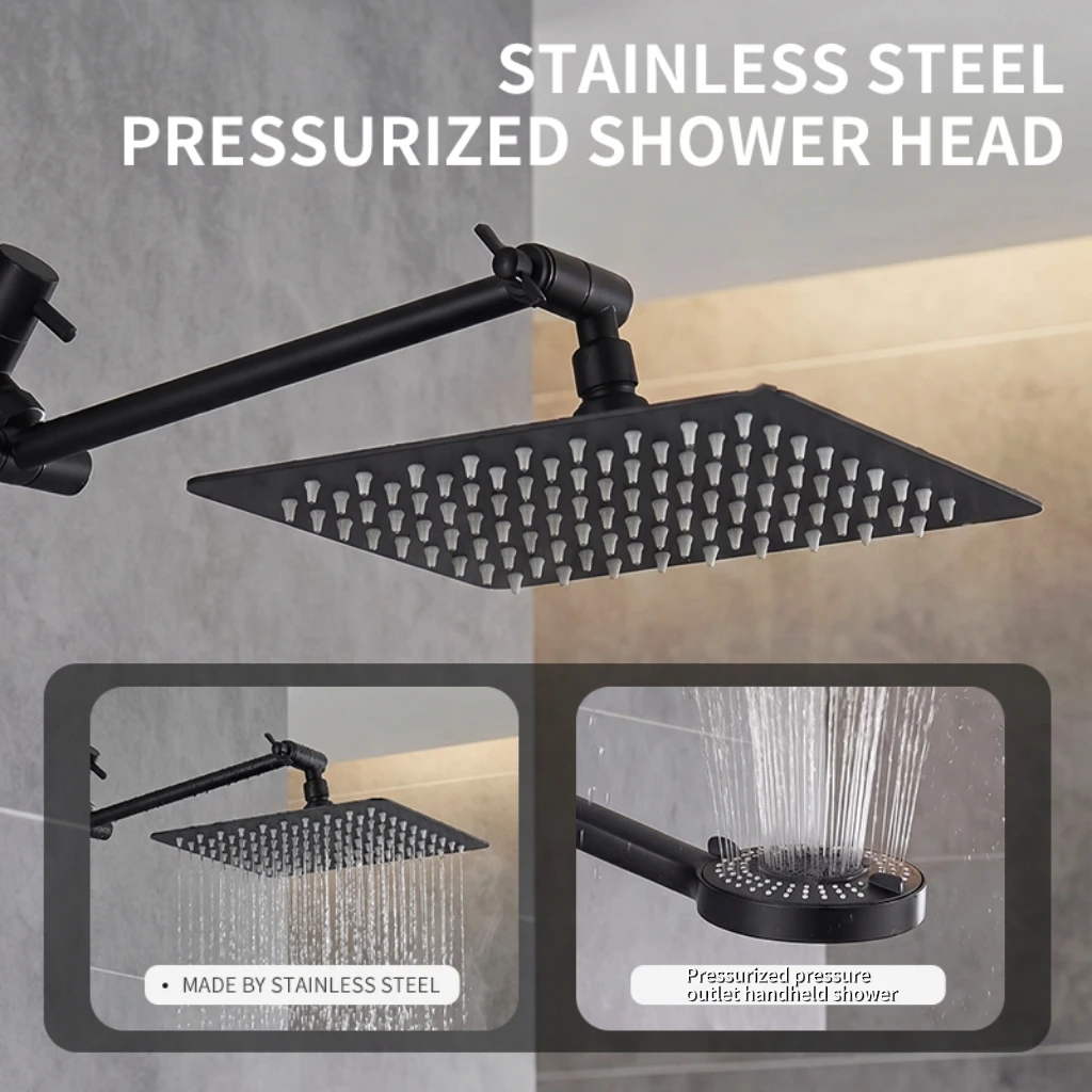 Stainless Steel 8 Inch Overhead Showerhead 7 Modes With Extension Arm Multi-function Hand Shower Wall Mounted Showerhead Set