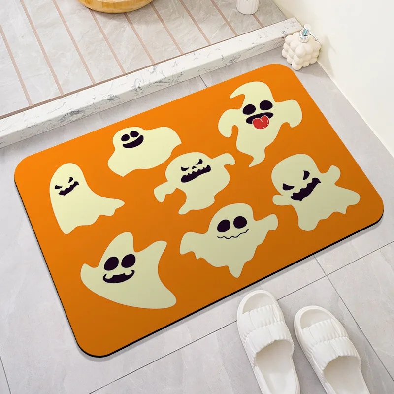 

1pcs Halloween Cartoon Prank Bat Ghost Diatom Mud Bathroom Kitchen Entryway Foot Mat Washable Dirt-resistant Non-slip Carpet