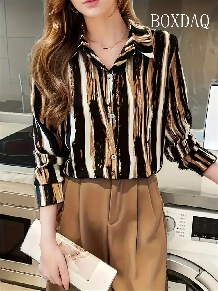 Spring Autumn Women's Blouse Fashion Women's Painted Abstract Faces Print Button Shirts Fun Casual Long Sleeve Loose Women Shirt
