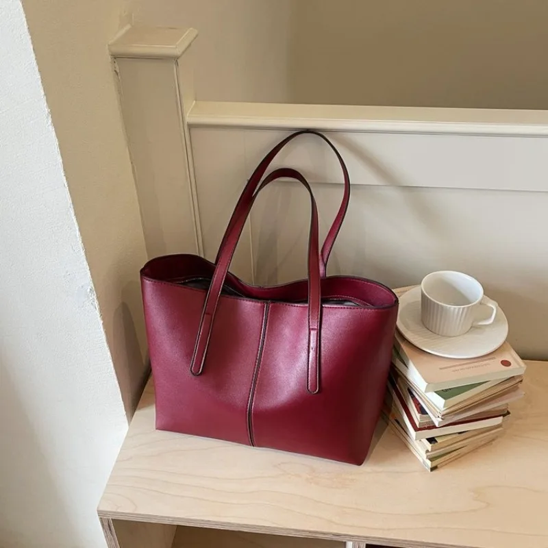 

Large Capacity Diaper Bag Solid Color Leather Handbag Ladies Elegant Classic Crossbody Purse Tote Shoulder Bag