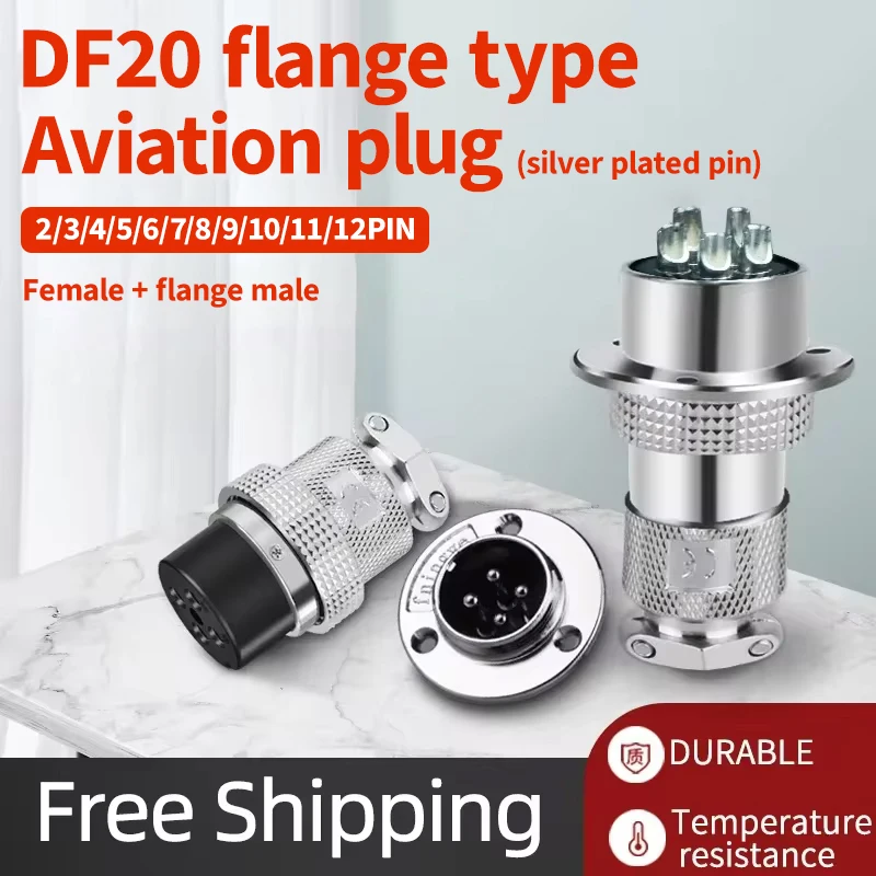 

1sets M20 DF20 GX20 flange mounting 3-hole fixing aviation connector plug&socket 2Pin 3/4/5/6/7/8/910/11/12pin connectors