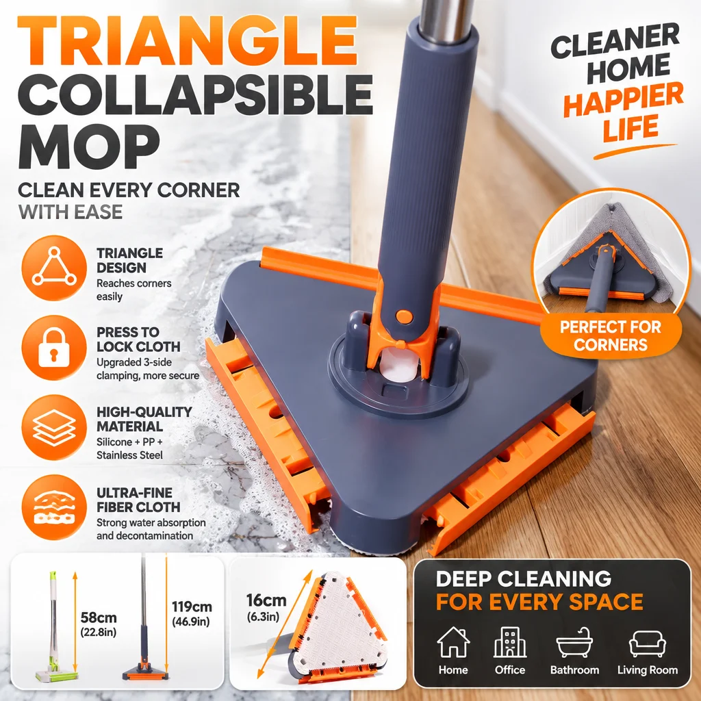 1/2SET Easy Tap Potty Mop, Triangle Disposable Bathroom Mop, Snap Grip Mini Mop Clip Mop for Toilet, Kitchen and Home Cleaning