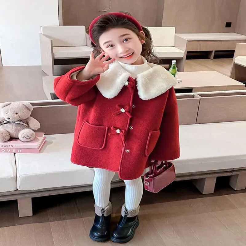 Kawaii Casual Coat Tops Fashion Children's Clothing Jacket Fuzz Amsterdam Kids Girl Clothes Winter Overalls Jumpsuit Girls Coats