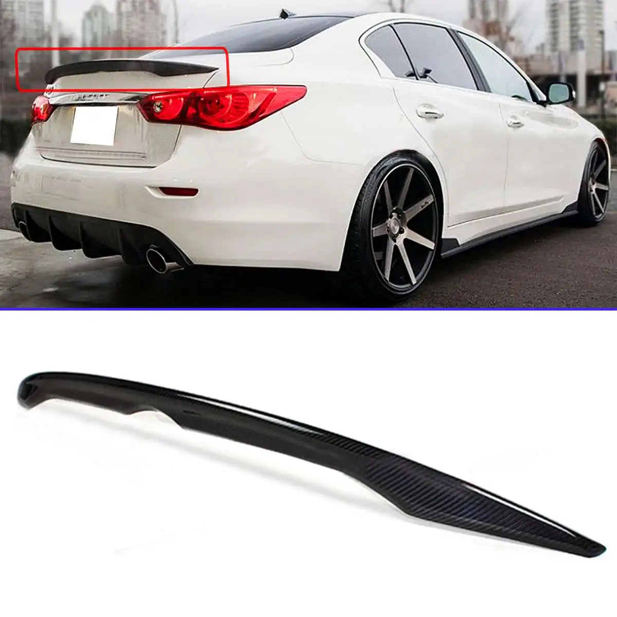 New Real Carbon Fiber Car Rear Trunk Spoiler Wing Lid Extension For INFINITI Q50 ALL MODELS 2014-2017 Rear Wing Spoiler Lip