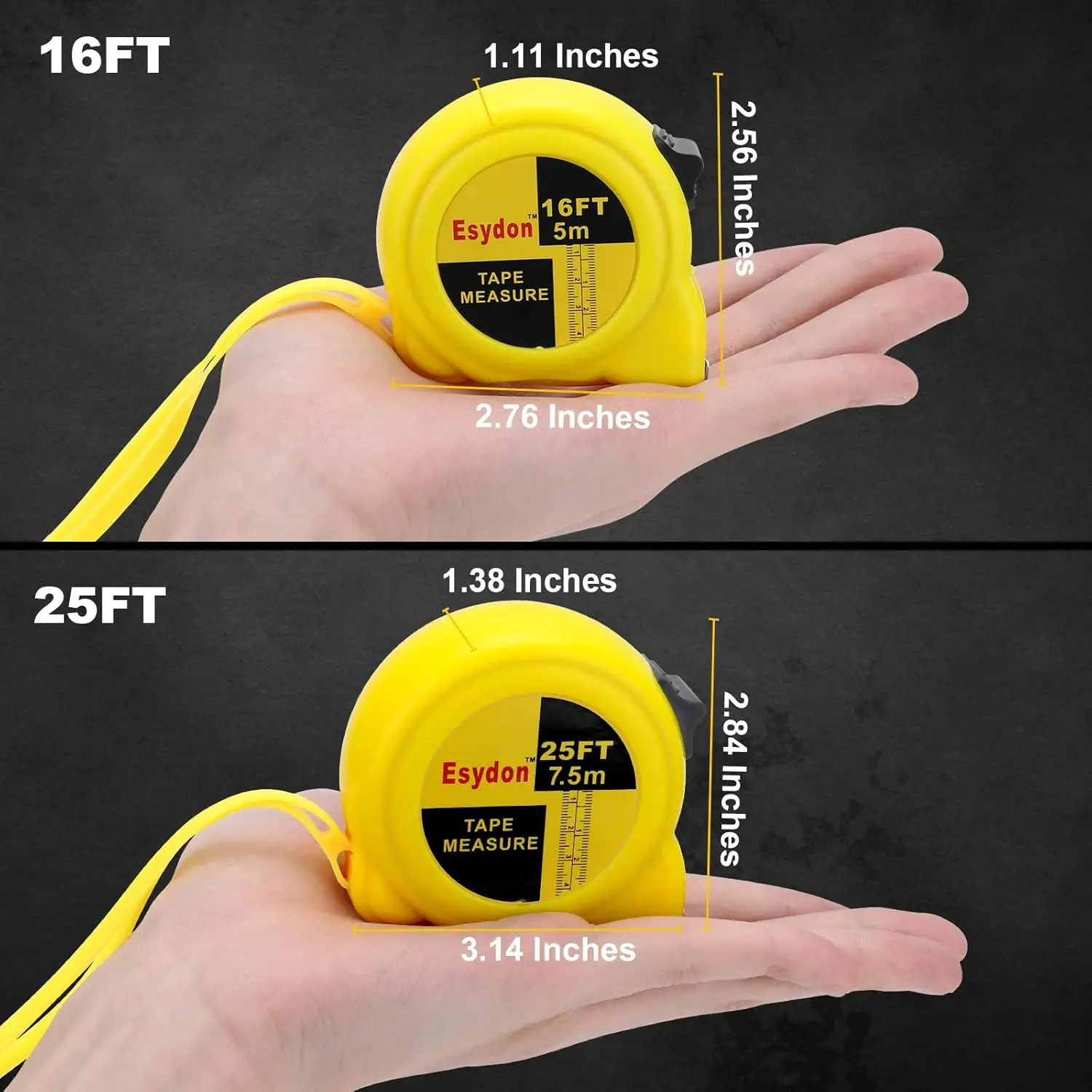 2-Pack Extendable Self-Locking Tape Measure, 25ft & 16ft, Easy Read Imperial/Metric Scale for Home and Professional Use