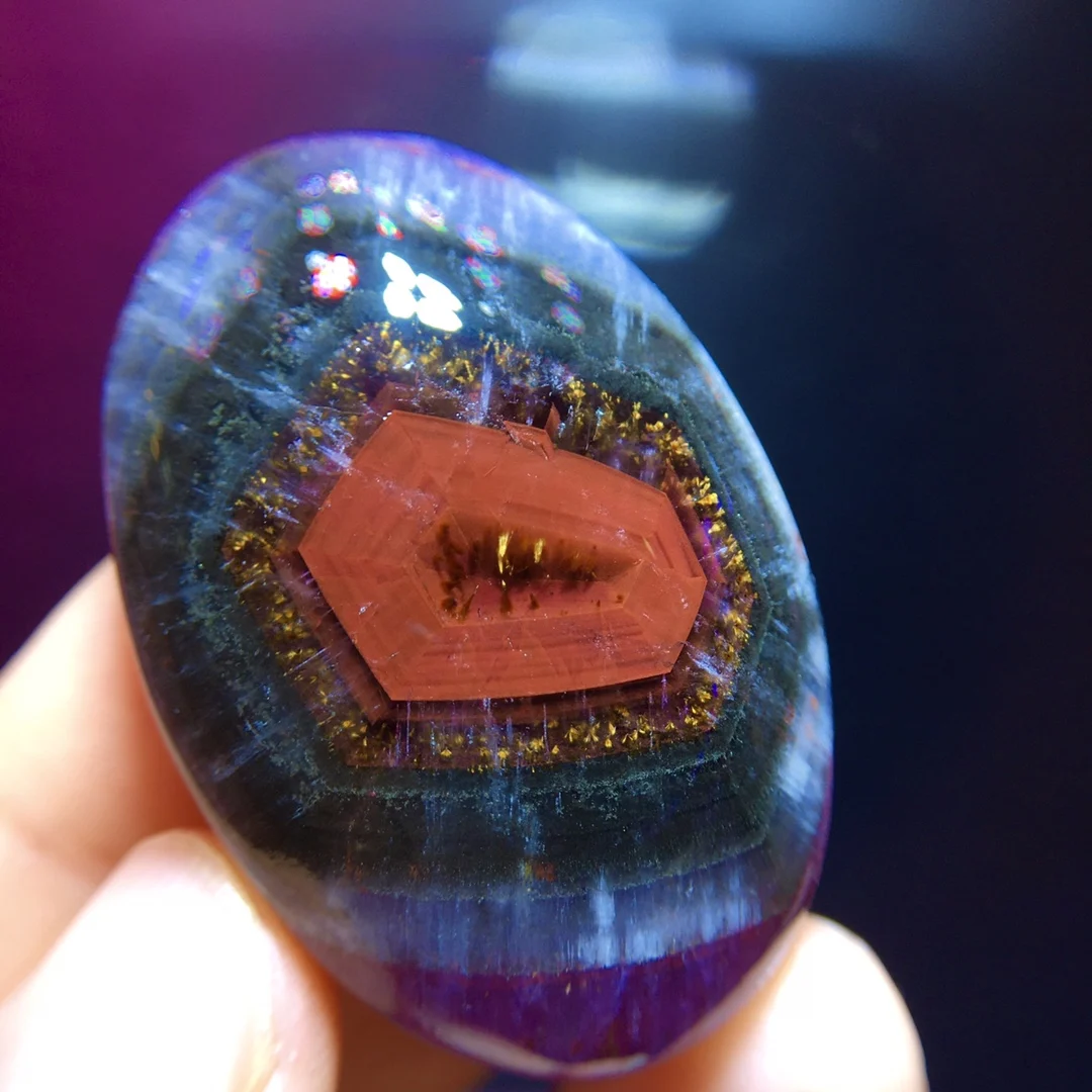 Natural Purple Cacoxenite Red Auralite 23 Oval Pendant 40.6/28/11.4mm Gold Rutilated Beads Jewelry AAAAA