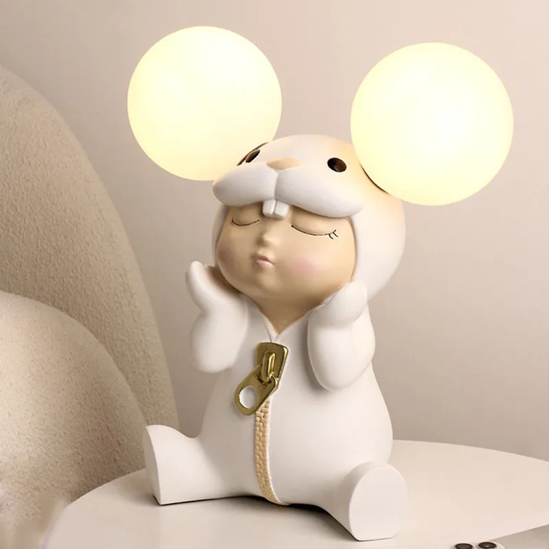 Modern creative children's room cute rabbit table lamp decoration room bedside with sleeping art decoration table lamp gift E27