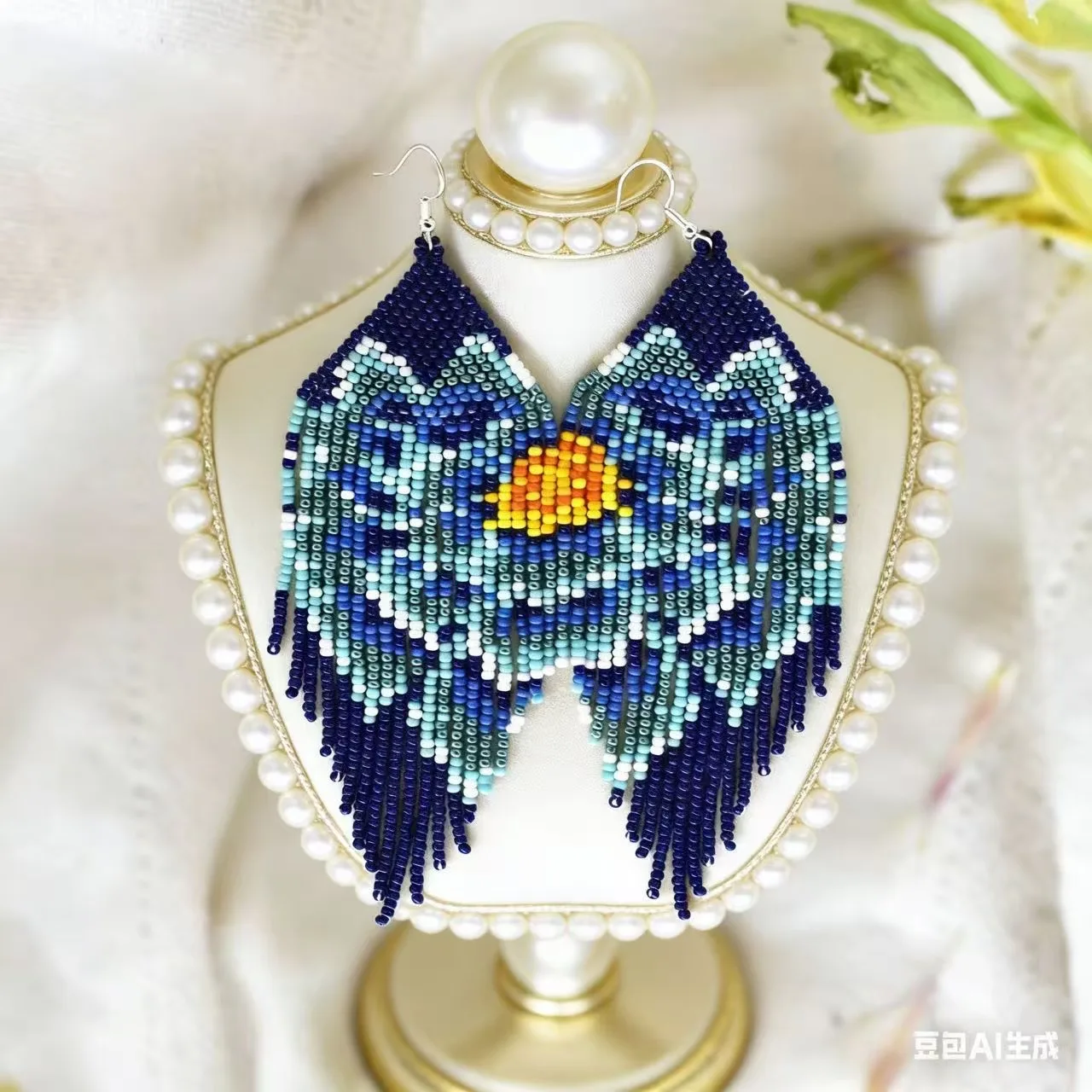 

ZGMXR Rice bead earrings Tassel Flower Symmetry Gradation color Hand weaving Alloy Fashion Bohemia Simple Beaded earrings