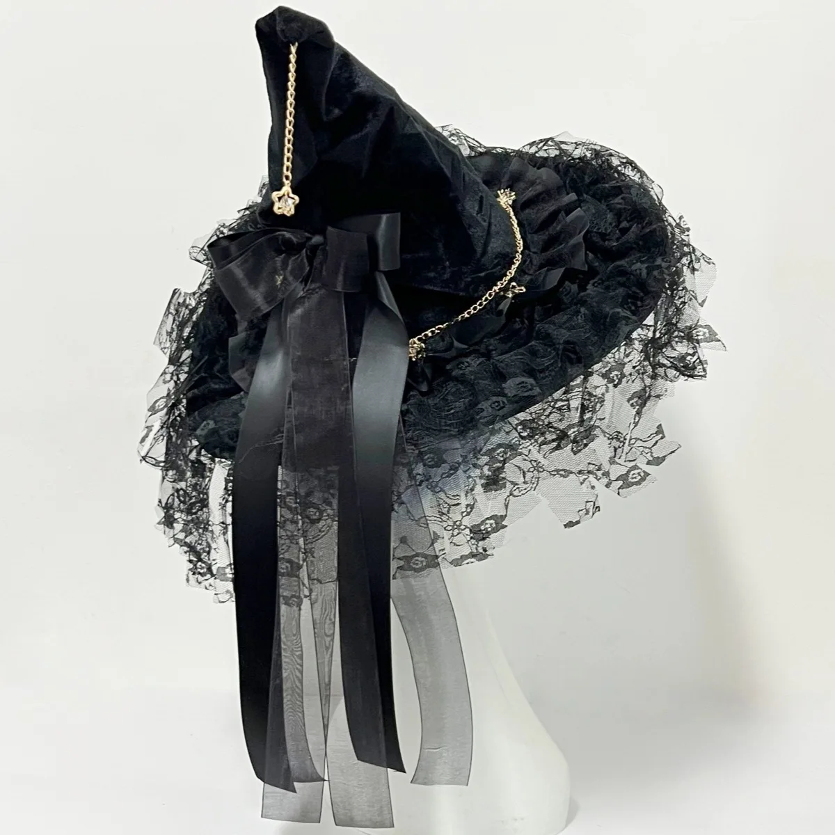 Dark Witch Hat Lolita Goth Cos Dress Up Headdress Vintage Bow Halloween Witch Hat Witch Hat