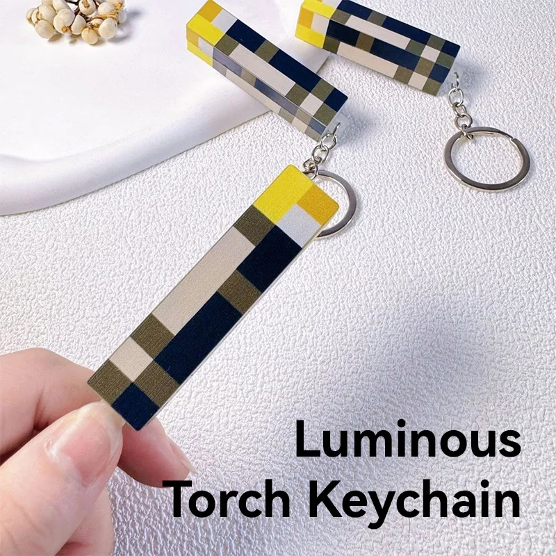 Mini Torch Light Keychain USB Rechargeable LED Light Pixelated Style Flashlight Decoration Brownstone Torch Luminous Light