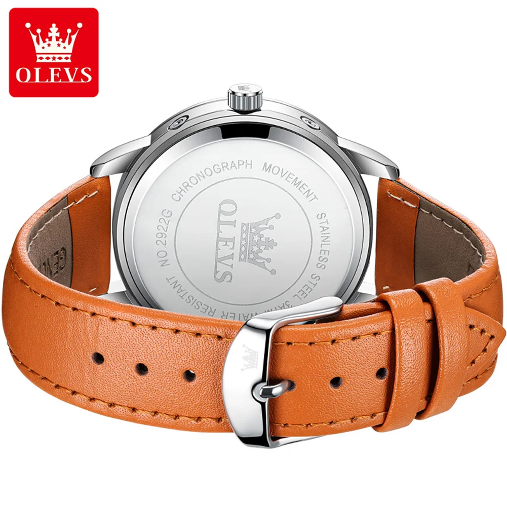 Olevs 2024 neue Herren Quarzuhren Luxus Leder armband wasserdicht Chronograph Mondphase Mann Uhr Mode Sport uhr für Herren