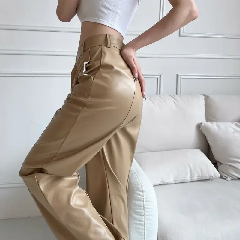 New In Women\'s Pants PU Leather Autumn Winter High Quality Female Trousers Harajuku All Medium G Elastic Korean Fashion Xxl 90s