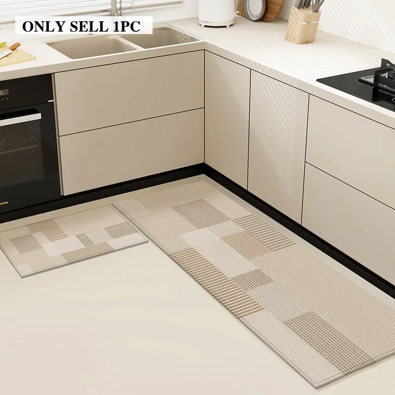 Kitchen Carpet PVC Waterproof Leather Floor Mat Minimalist Geometric Pattern Long Rug Oil-proof Non-slip Home Decor Foot Mats