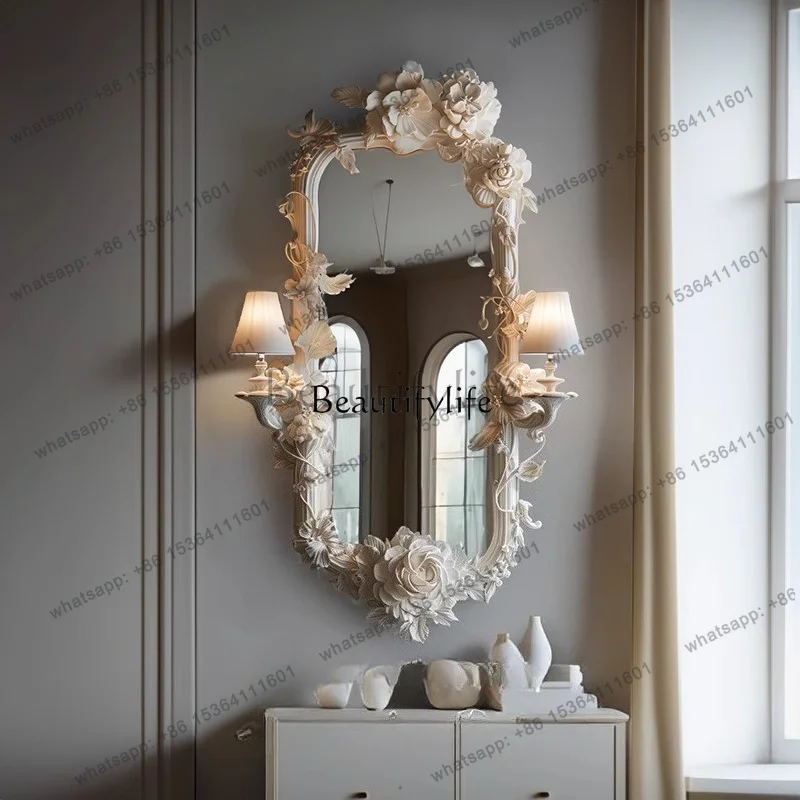 Factory Direct Original French carved bust mirror European living room fireplace decorative makeup mirror with luminous