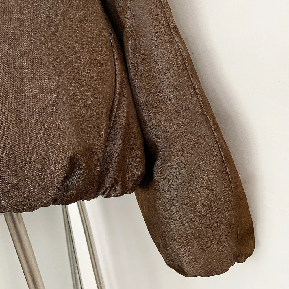 OFTBUY Warme Oberbekleidung Winter Voluminöser Fuchspelzkragen Mantel Damen Reißverschluss Daunenjacke Weiblich Lässiger Kurzer Daunenmantel – Detail 11