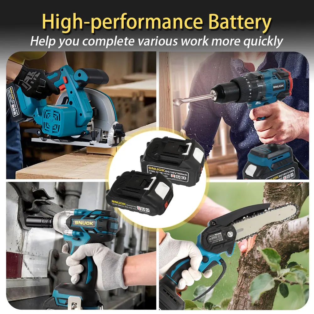 بطارية أداة الطاقة SNUOK كابل TypeC 2000-3000 مللي أمبير في الساعة منشار شحن سريع مفتاح ربط بديل لبطارية ليثيوم ماكيتا 18 فولت #6