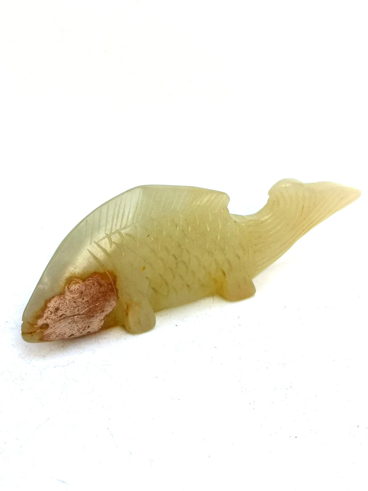 YIZHU CULTUER ART Collected Ancient China Jade Carving Auspicious Fish Statue Pendant Decoration