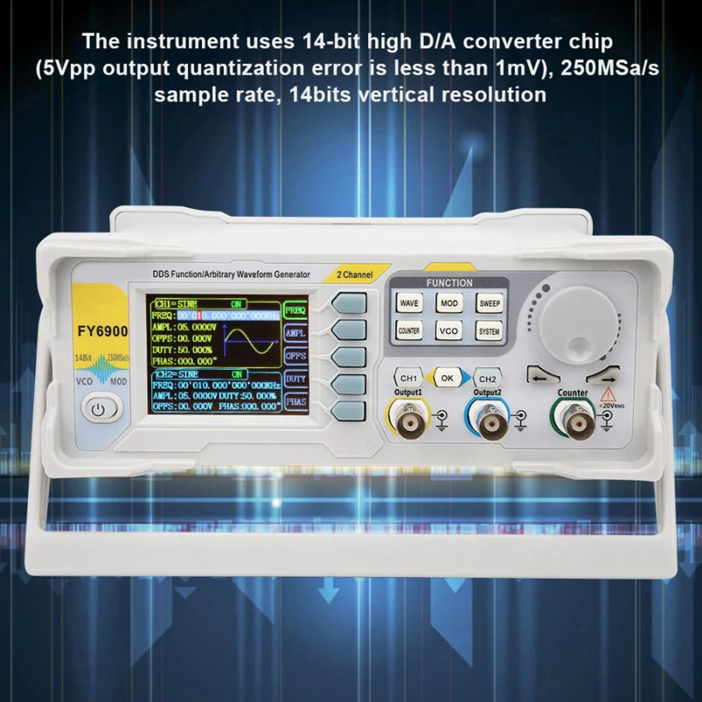 FY6900 20/30/40/50/60/80/100MHz DDS Function Signal Generator Dual-CH Arbitrary Waveform Generator Source Frequency Counter