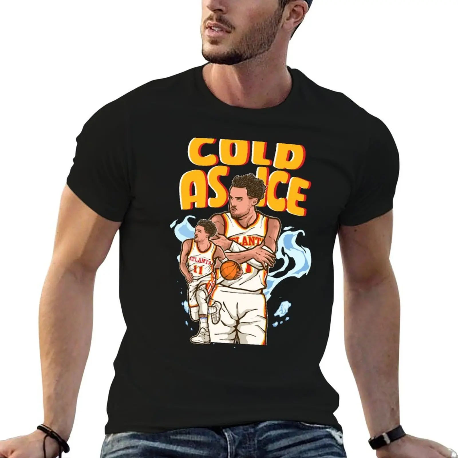 تي شيرت Trae Young Cold As Ice Cartoon تي شيرت رجالي عادي g man تي شيرت للرجال تي شيرت