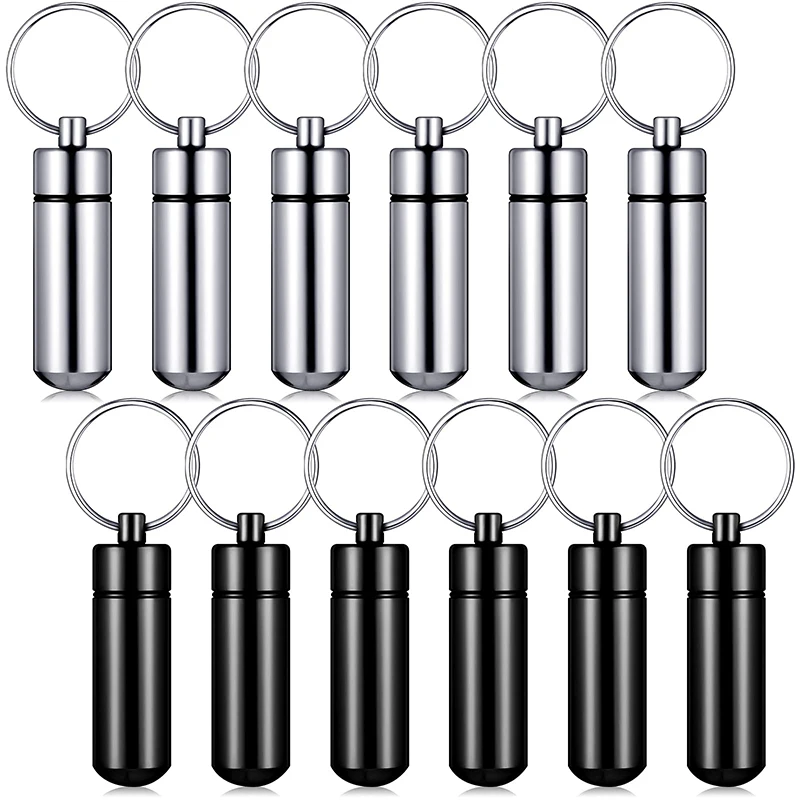 12Pcs Pill Box Keychain Waterproof Single Pill Organizer for Outdoor Travel Camping