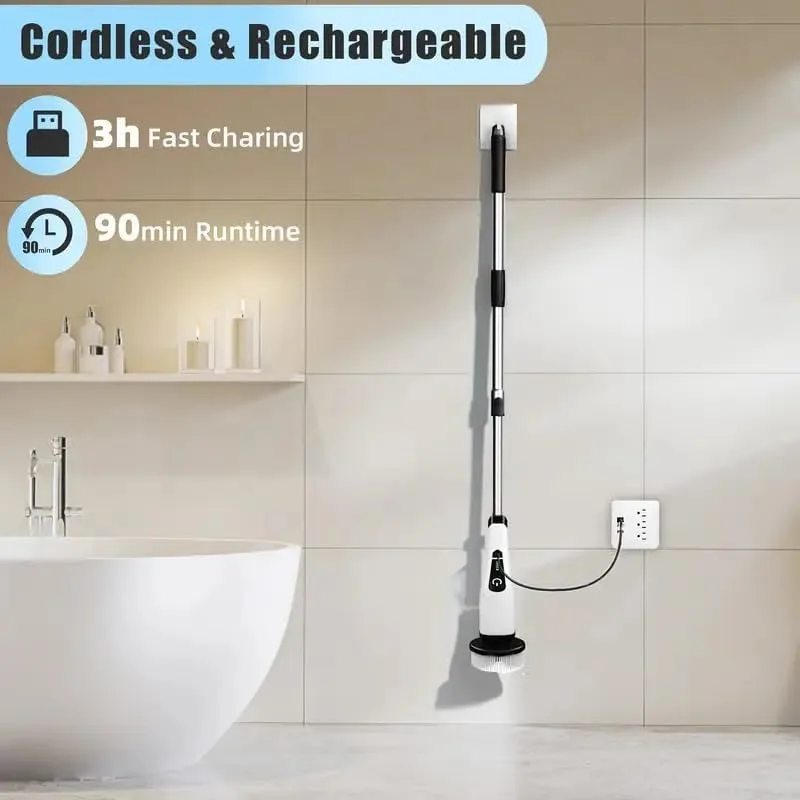 

Электрическая щетка для чистки ванной комнаты 9-в-1, беспроводная вращающаяся щетка для уборки дома, для ванной, кухни, туалета