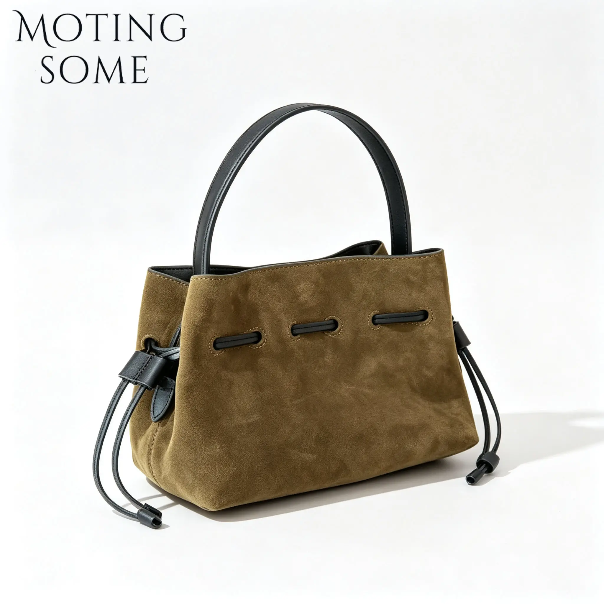 MOTINGSONE Genuine Suede Leather Small Bags Womens Shoulder Crossbody Unique Drawstring Casual Autumn Winter Newly Arrivals 2026
