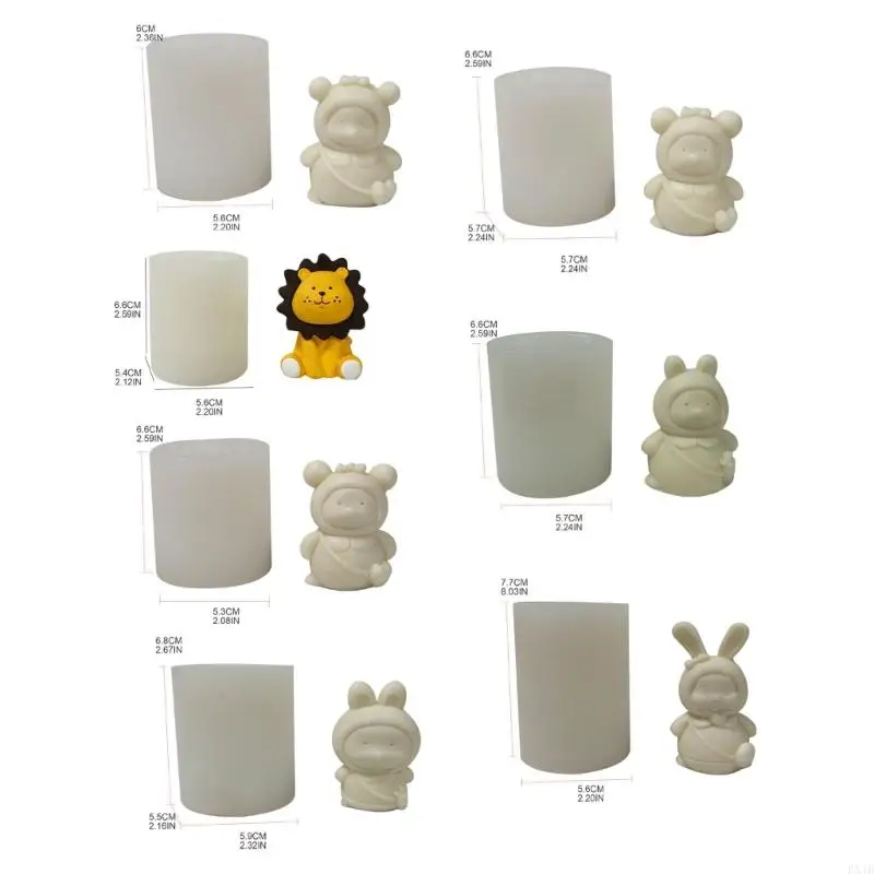 KX4B – moule en résine antiadhésif, mignon Lion lapin ours, bougie parfumée Animal, moule en Silicone, bricolage, plâtres