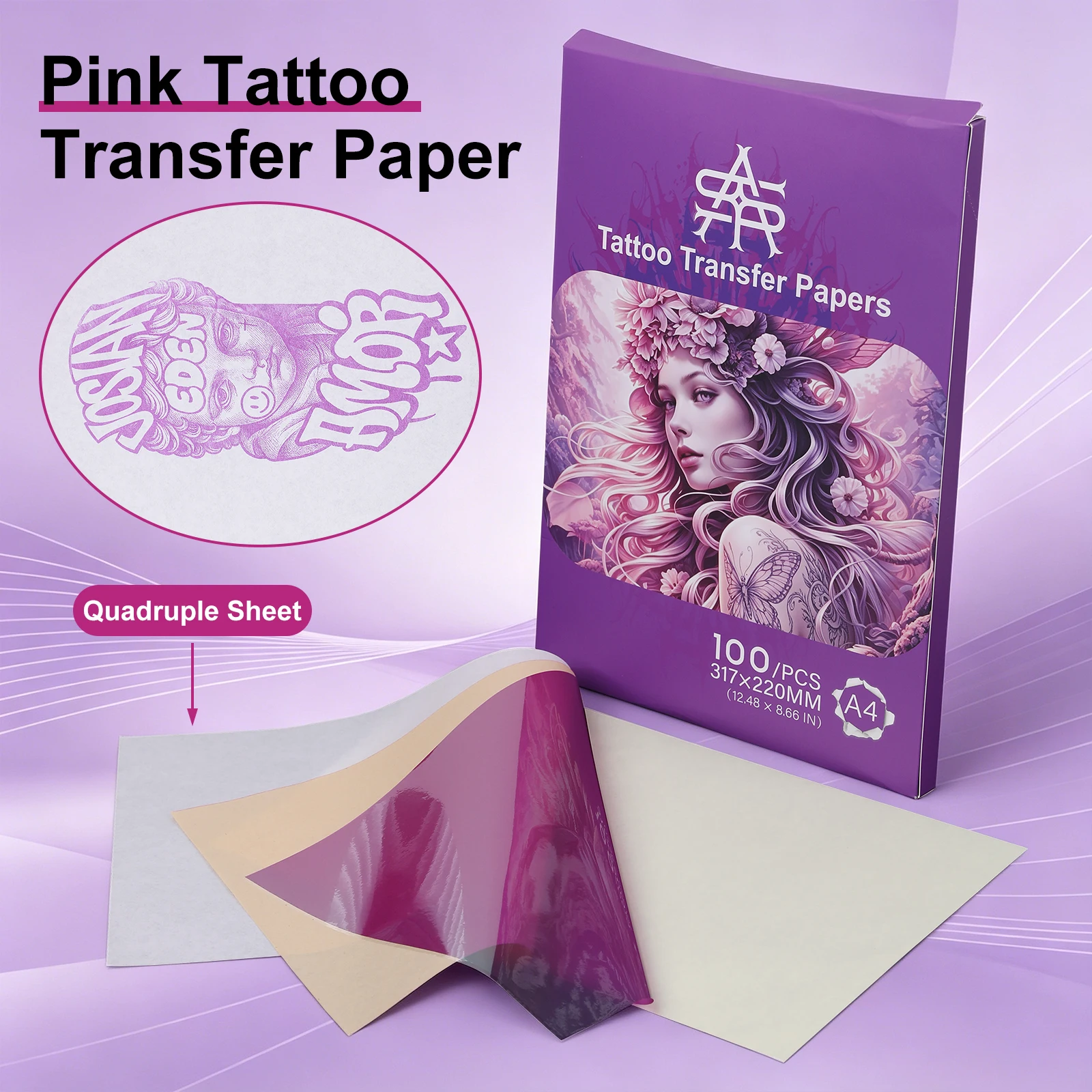 100Sheets A4 Tattoo Transfer Paper 4-Layer Thermal Stencil Paper for Copier Machine Professional Tattoo Supplies