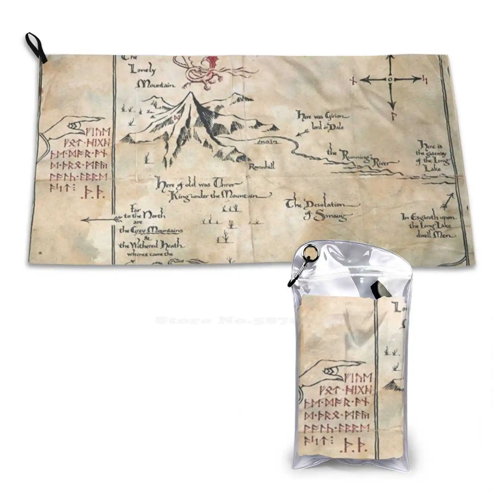 Secrets Of Middle-Earth Map Large Bath Towel Beach Towel Sunscreen Blanket The Tolkien Gandalf Frodo 4K Stream Golem Map Battle