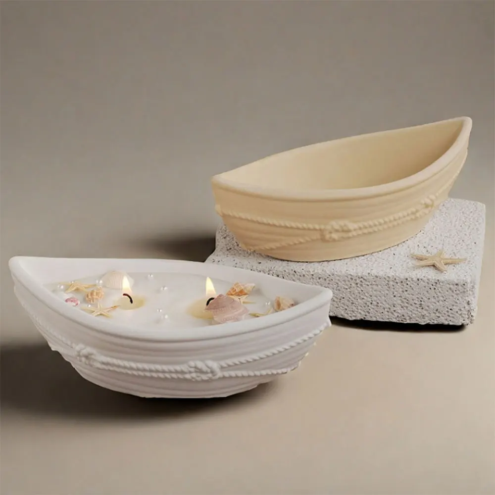 الزورق على شكل صندوق تخزين قوالب السيليكون لتقوم بها بنفسك قذيفة محارة شمعة سفينة ملموسة زهرية وعاء النبات العصاري قالب ديكور المنزل