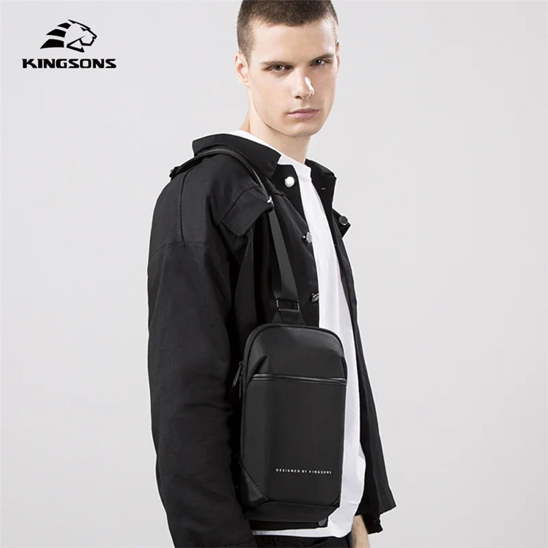 Kingsons-Sac à bandoulière noir pour homme, mode masculine, imperméable, simple initié, sac de poitrine décontracté pour garçon