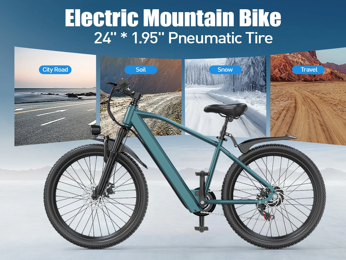 Aairsk GT300 E-Bike Leistungsstarker Motor 36V10AH Batterie 24 Zoll Reifen Elektrofahrrad für Stadtfahrten E-Fahrrad (Geschenkset) – Detail 1