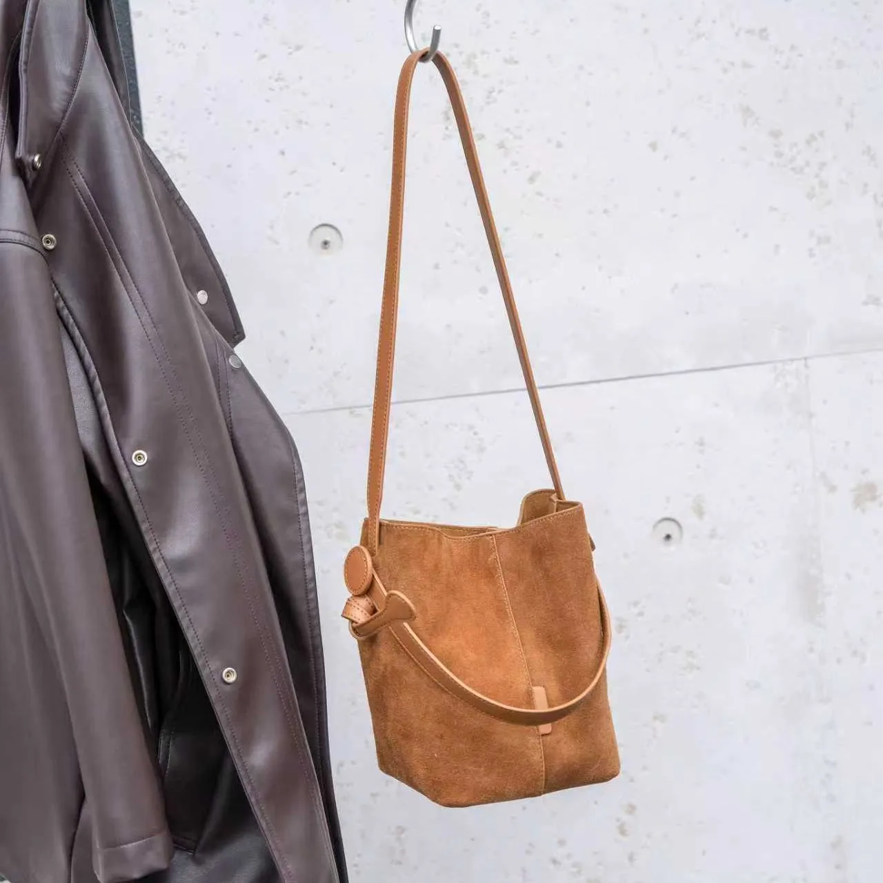 Frosted Cowhide Genuine Leather Large Capacity Women Luxury Crossbody Bag Handbag Shoulder Bag High Quality Vintage Bucket Bag